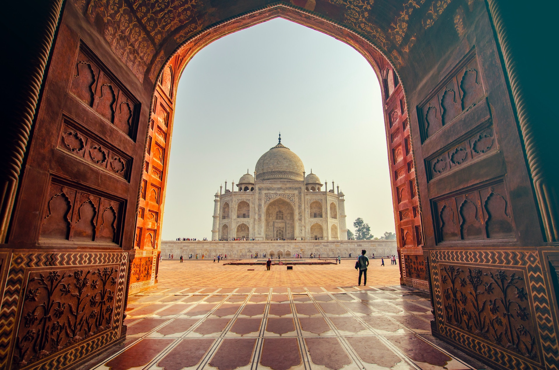 Taj Mahal framed by an arched doorway